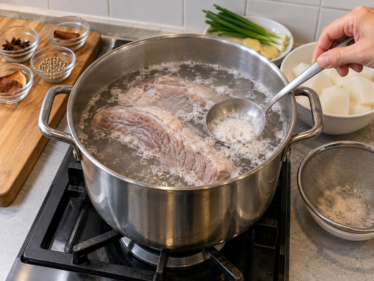 港式清湯牛腩麵 — 冷水汆肉