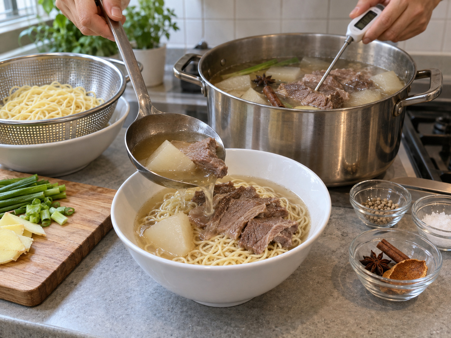 港式清湯牛腩麵 — 組合上桌