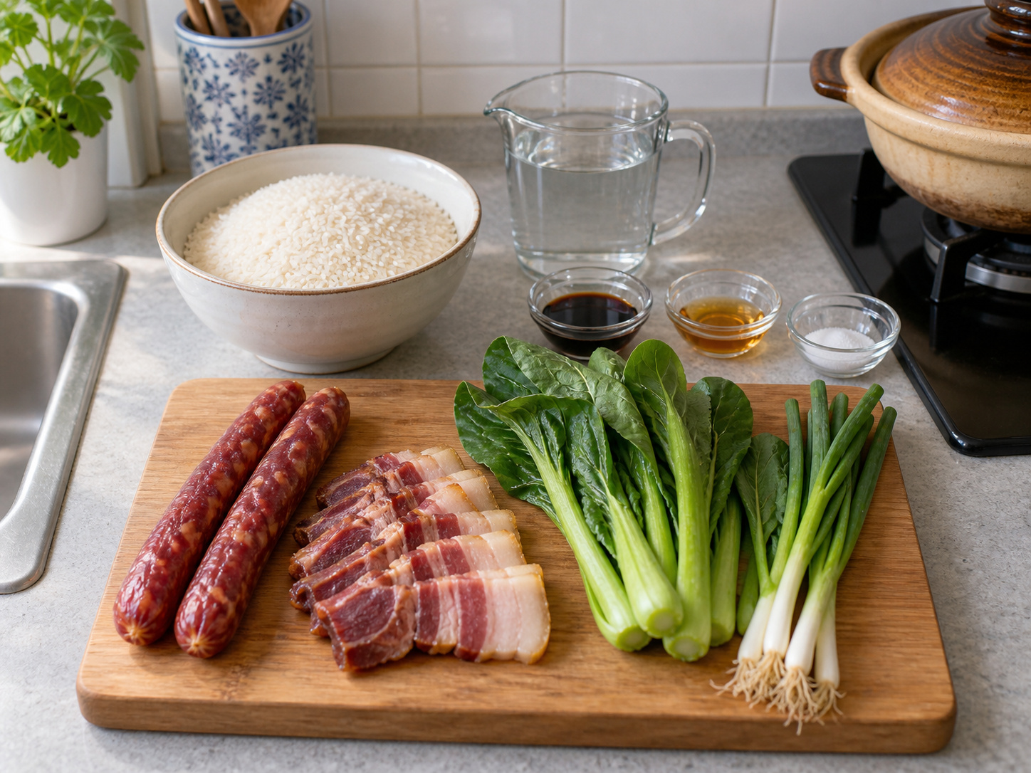 Hong Kong Claypot Rice na may Cured Meats — mga sangkap
