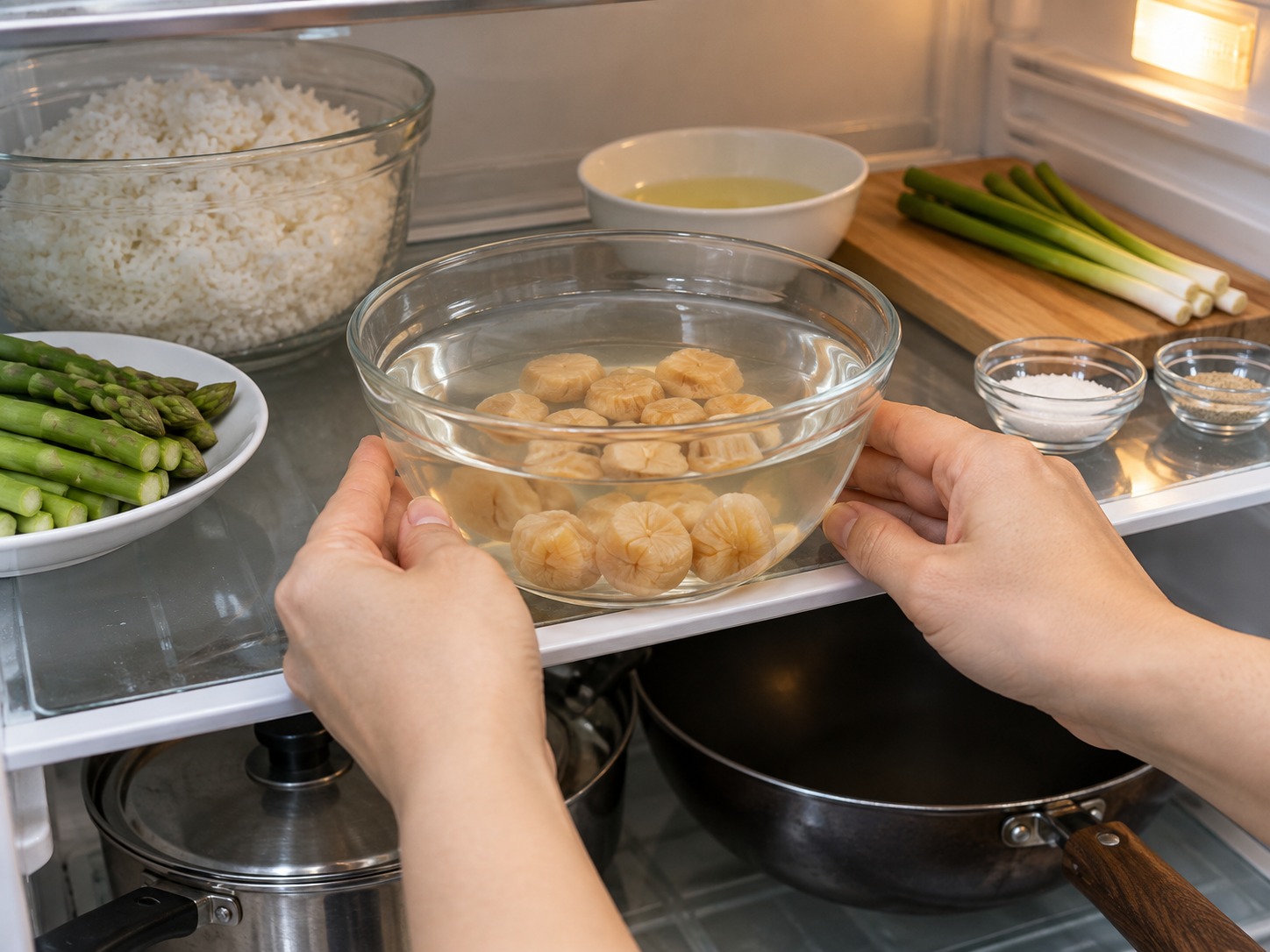 港式瑤柱蛋白炒飯 — 乾瑤柱以清水冷藏浸泡四小時至軟