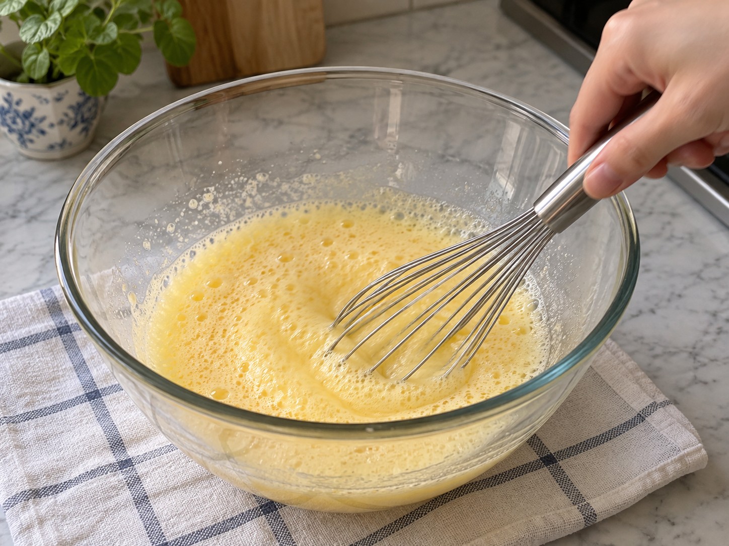 Hong Kong Egg Waffles — 2. Beat eggs and sugar until the sugar begins to dissolve.