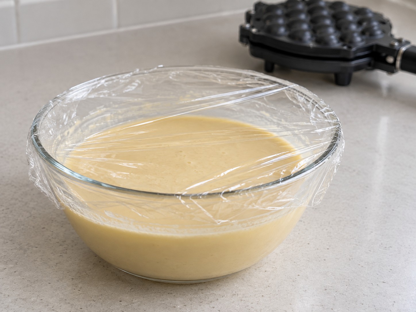 Hong Kong Egg Waffles — 5. Cover the batter and rest it for 20 minutes so the flour hydrates