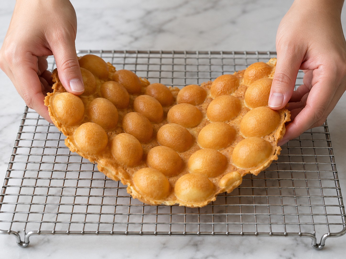 Hong Kong Egg Waffles — 12. Curve it briefly on a rack so steam escapes and serve crisp and w