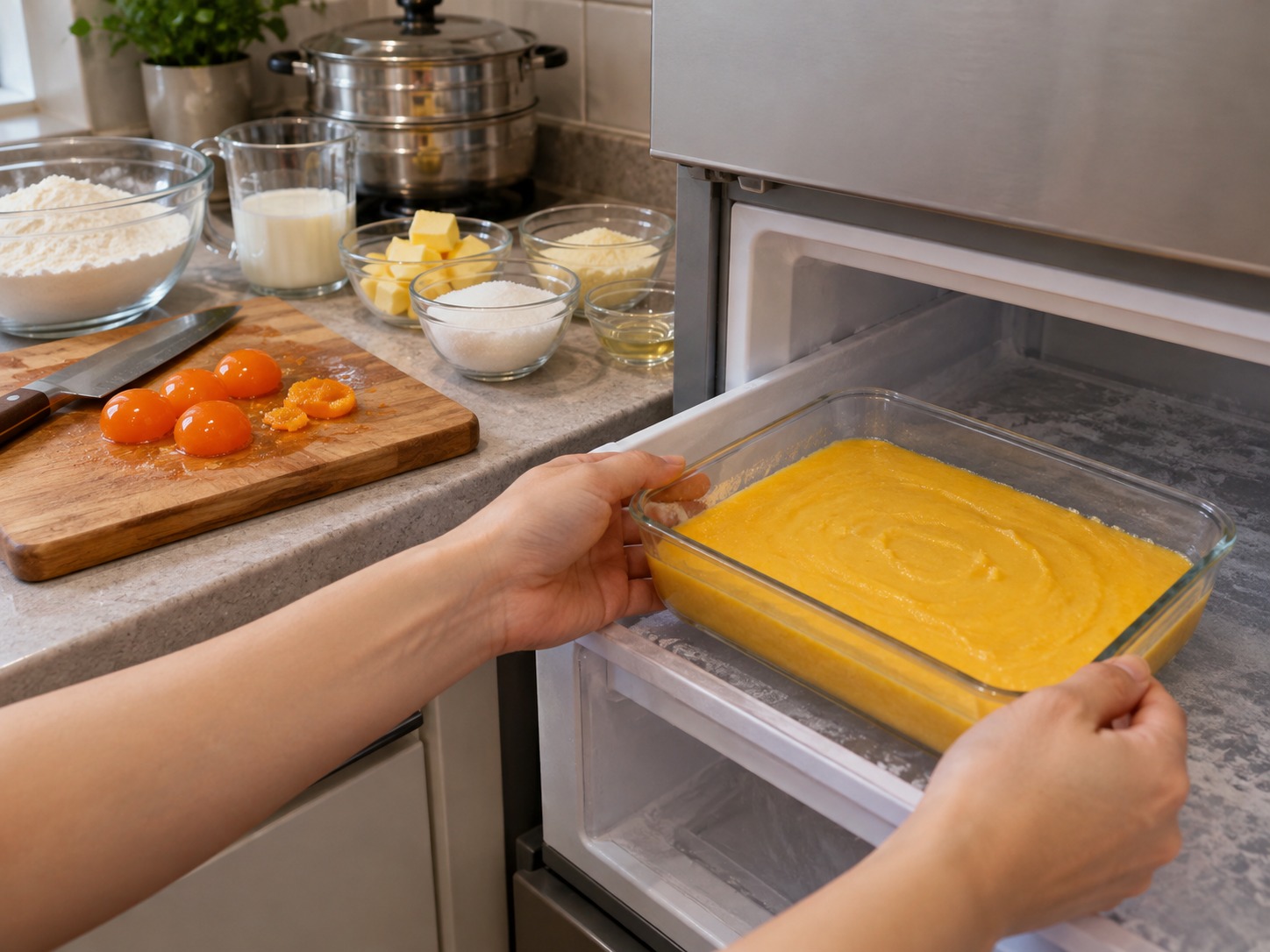 Siopao na may Umaagos na Salted Egg Custard ng Hong Kong — I-freeze ang palaman nang tatlumpung minuto hanggang mahati