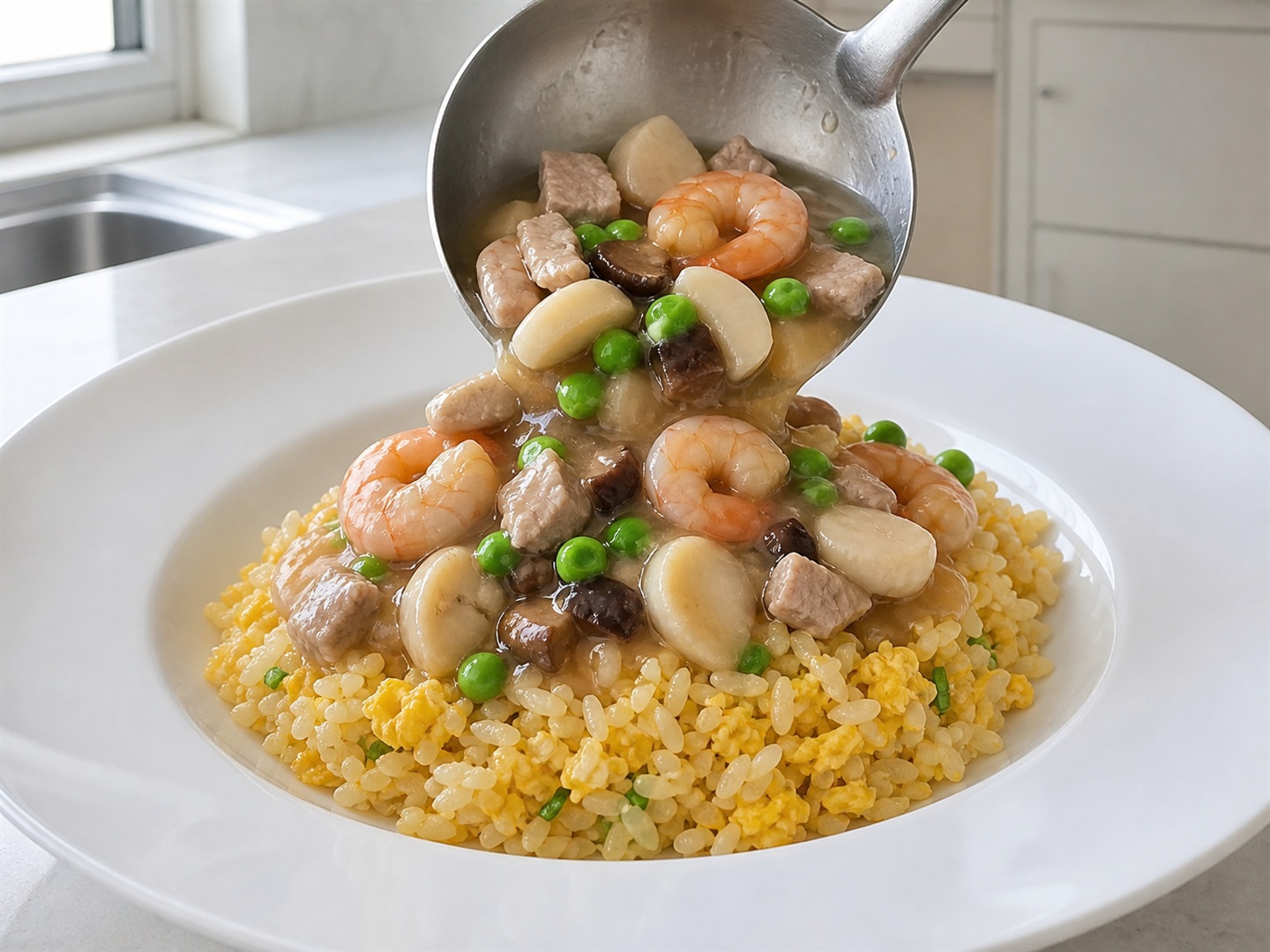港式福建炒飯 — 淋汁上桌