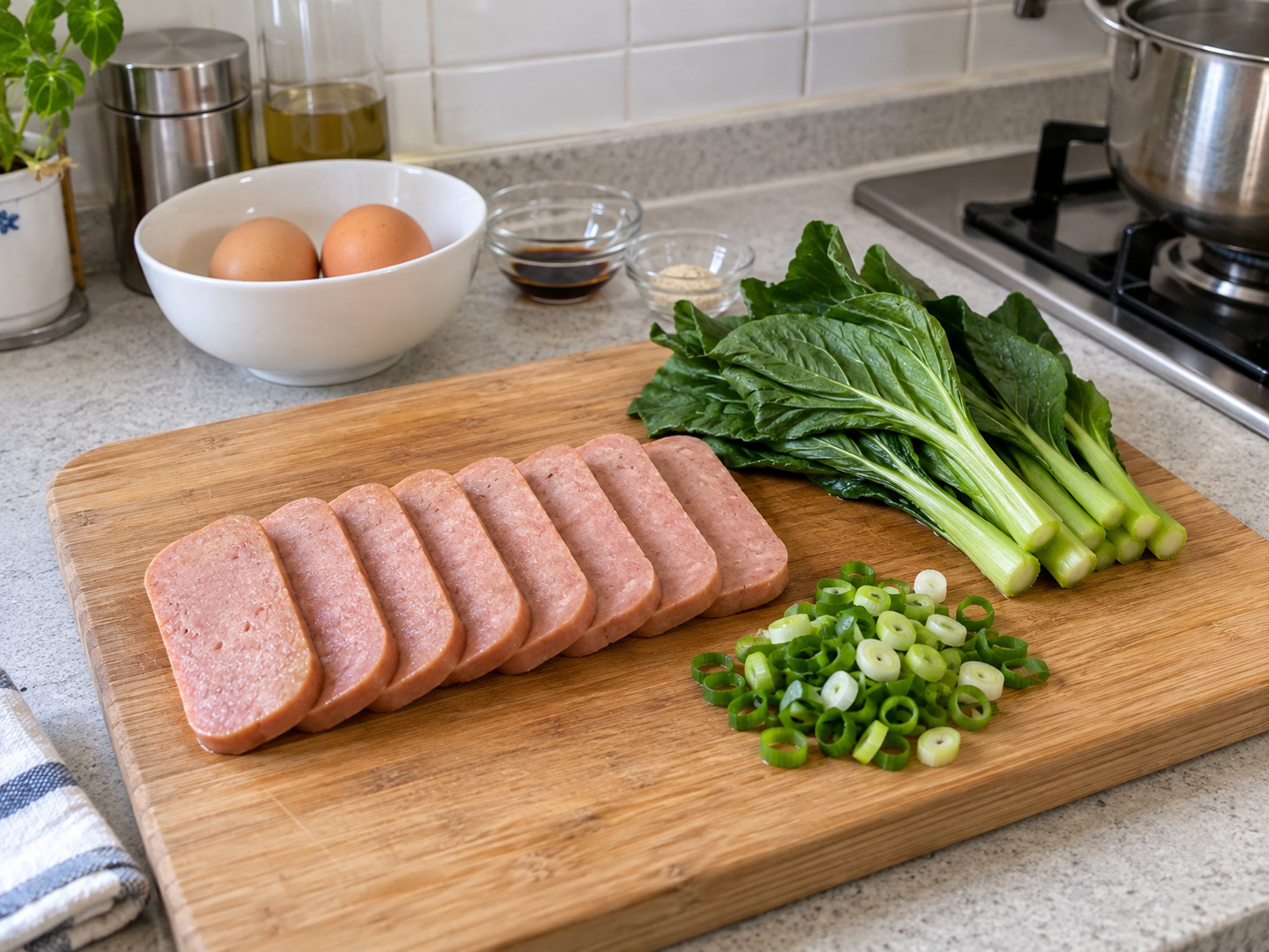Hong Kong Instant Noodles na may Luncheon Meat at Itlog — Ihanda ang toppings