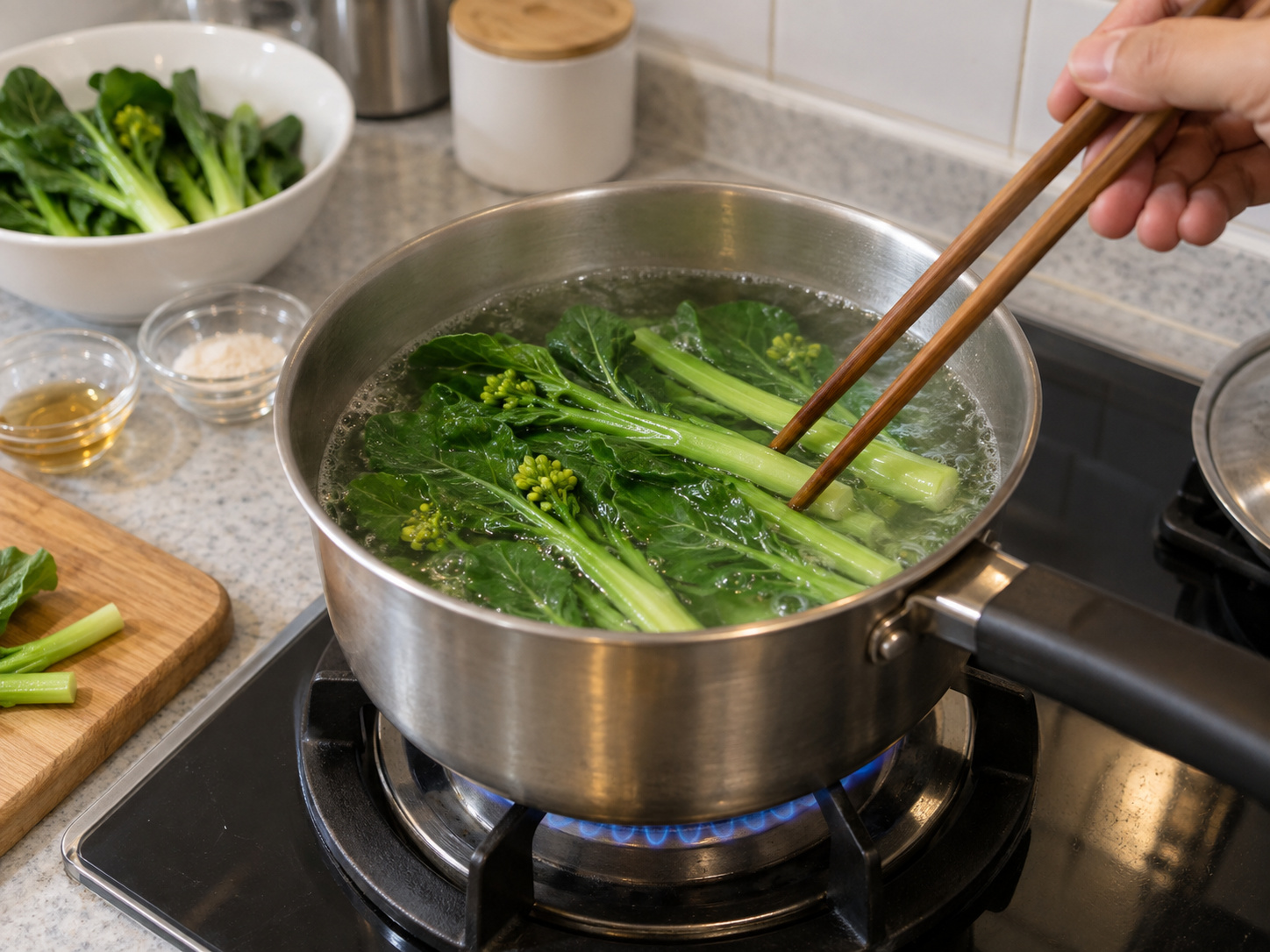 Hong Kong Instant Noodles na may Luncheon Meat at Itlog — Lutuin ang choy sum