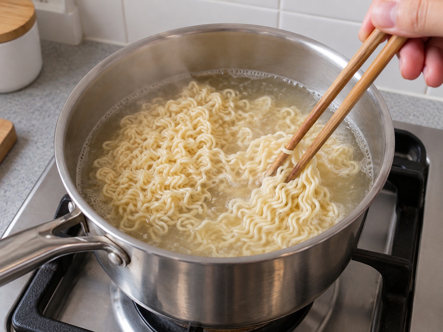 Hong Kong Instant Noodles na may Luncheon Meat at Itlog — Paghiwalayin ang noodles