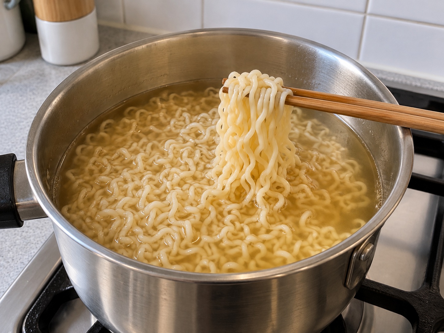 Hong Kong Instant Noodles na may Luncheon Meat at Itlog — Tapusin ang noodles