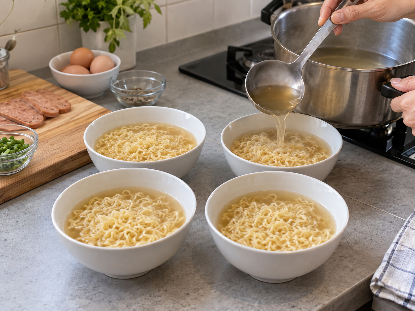 Hong Kong Instant Noodles na may Luncheon Meat at Itlog — Hatiin ang noodles