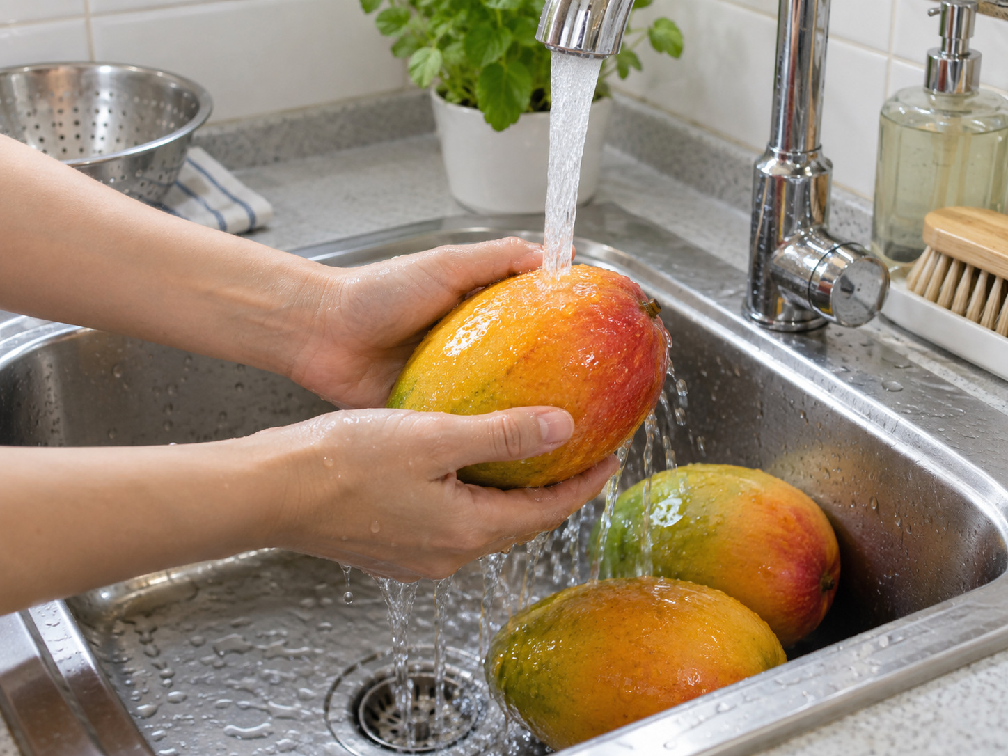 Hong Kong Mango Pudding — Wash mangoes
