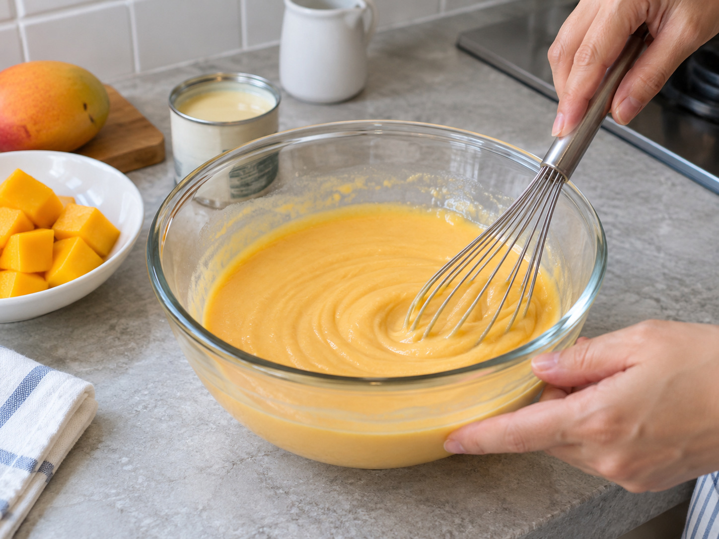 Hong Kong Mango Pudding — Combine mango and milk