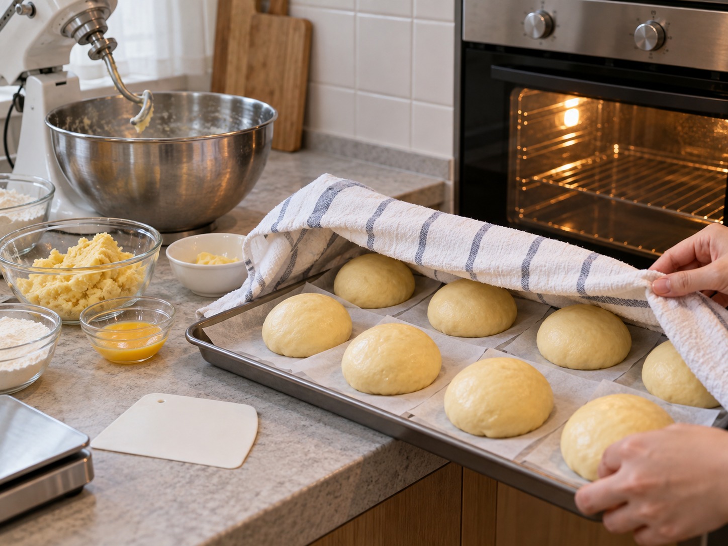 Hong Kong Pineapple Bun with Butter — Proof twenty-five minutes and preheat the oven to 180°C