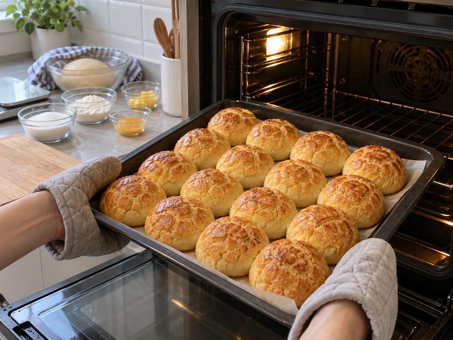 Hong Kong Pineapple Bun with Butter — Bake sixteen to eighteen minutes until golden and crackled