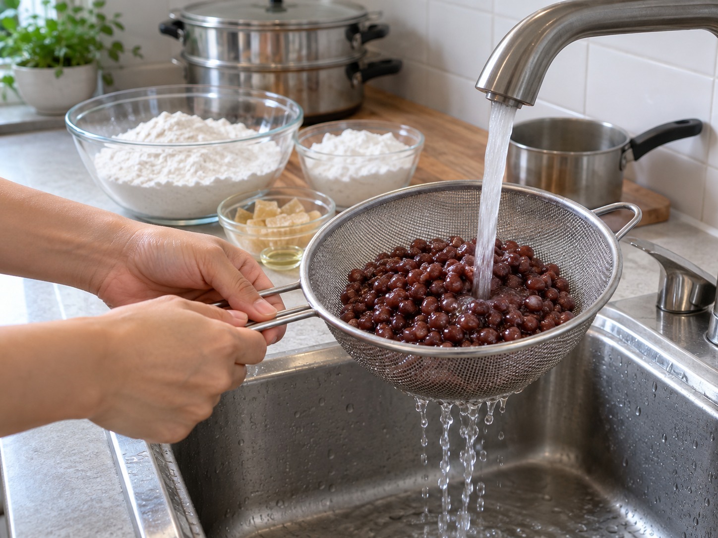 Hong Kong Red Bean Put Chai Ko — Banlawan ang sobrang arnibal sa lutong red beans at patuluin
