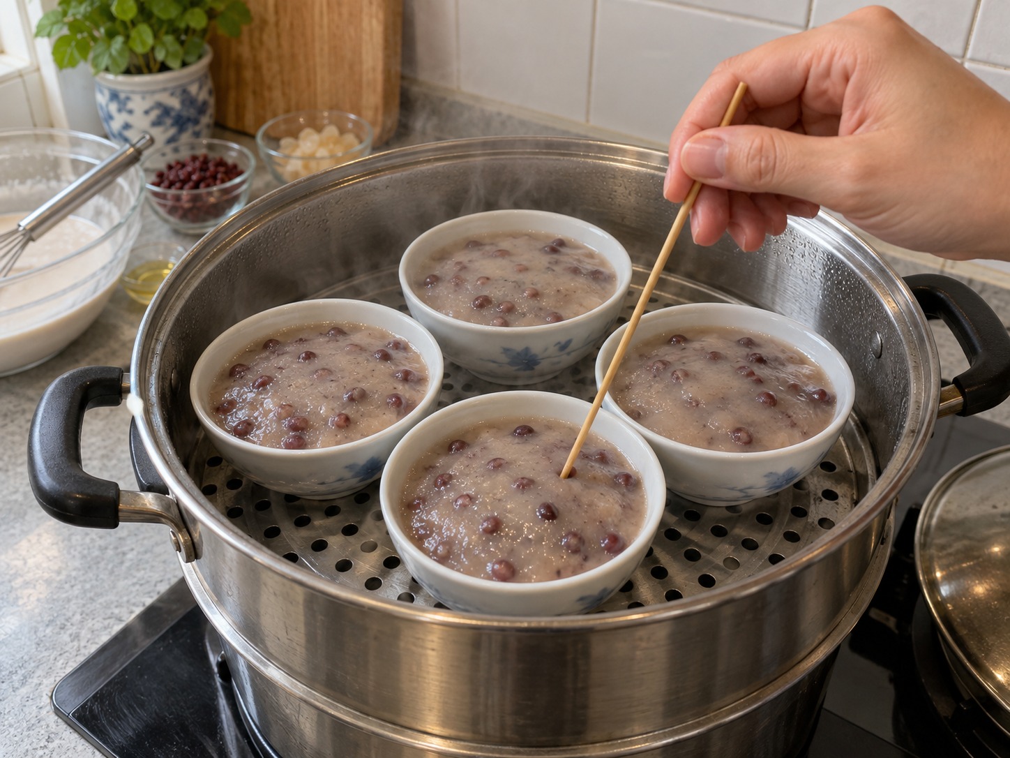 Hong Kong Red Bean Put Chai Ko — Tusukin at tiyaking buo na ang batter at hindi umaagos