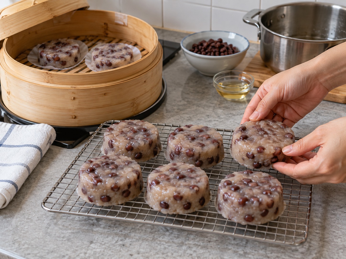 Hong Kong Red Bean Put Chai Ko — Hanguin at palamigin nang lubos upang maging chewy