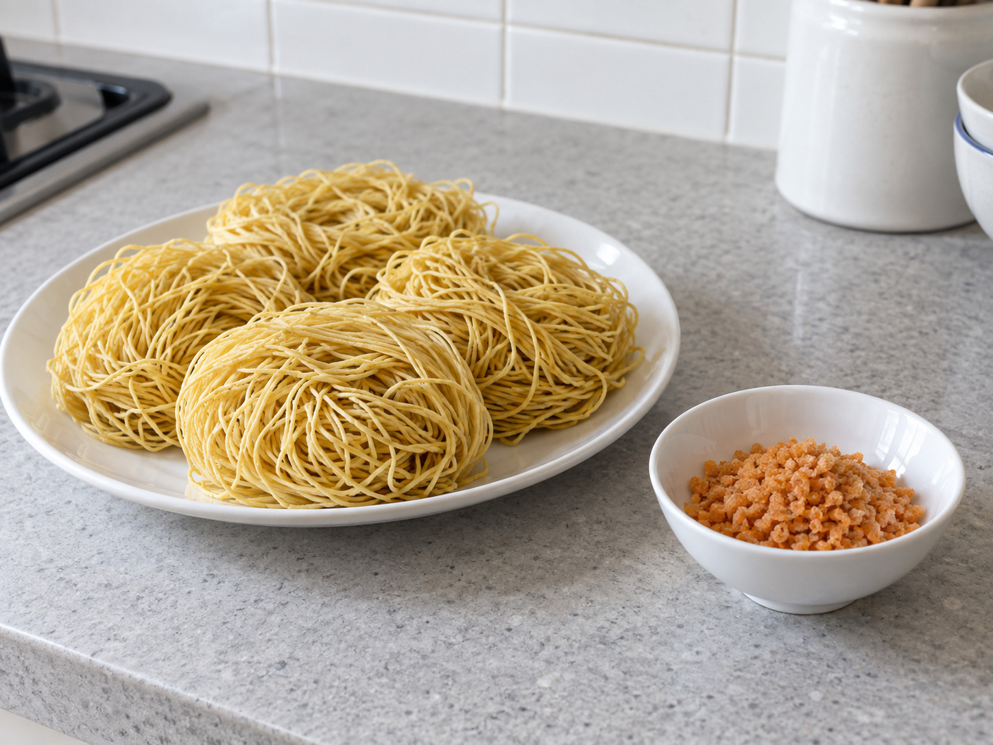 蝦籽撈麵 — 量好材料