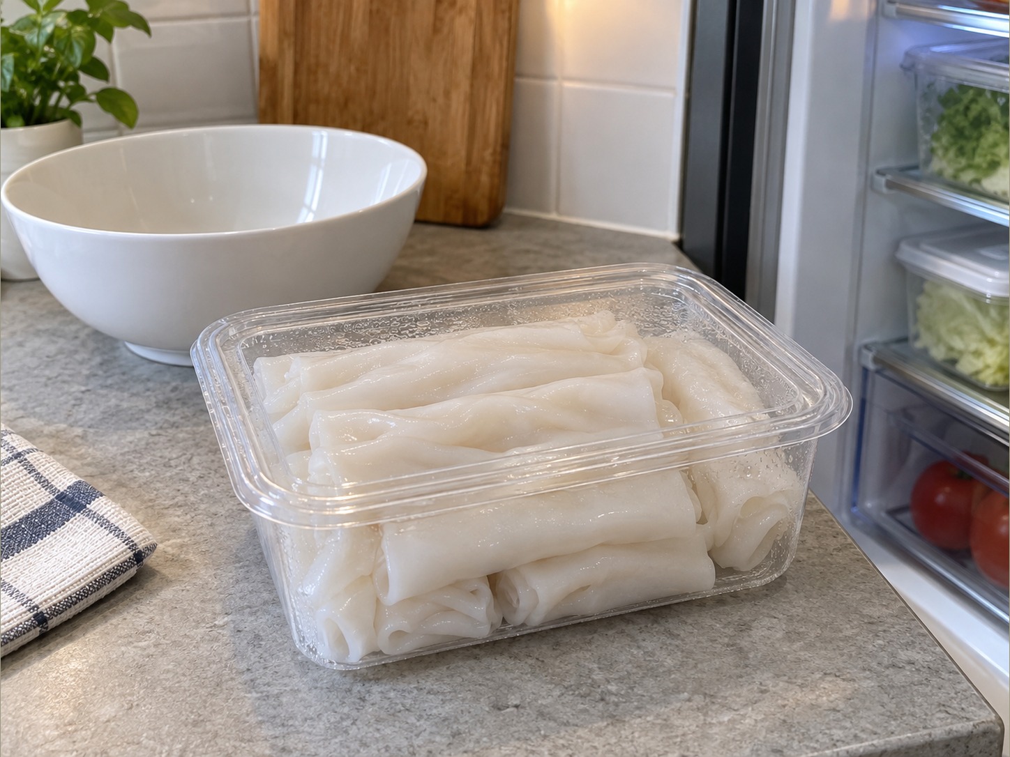 港式豉油皇煎腸粉 — 檢查腸粉仍在食用期限內並按標示冷藏