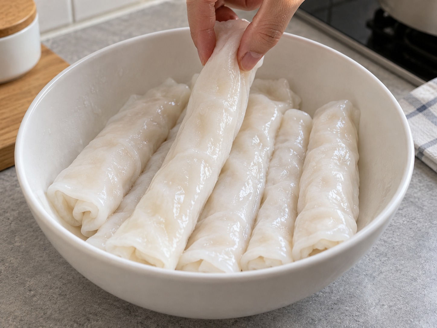 港式豉油皇煎腸粉 — 腸粉輕輕分開，不要拆開卷層