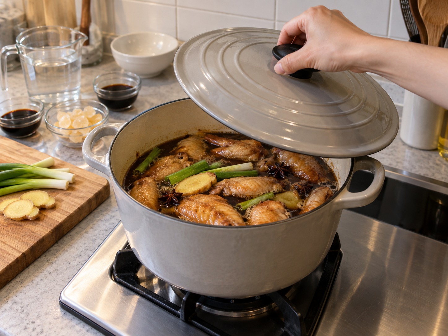 Sayap Ayam Saus Swiss Hong Kong — Tutup dan masak api kecil dua puluh menit