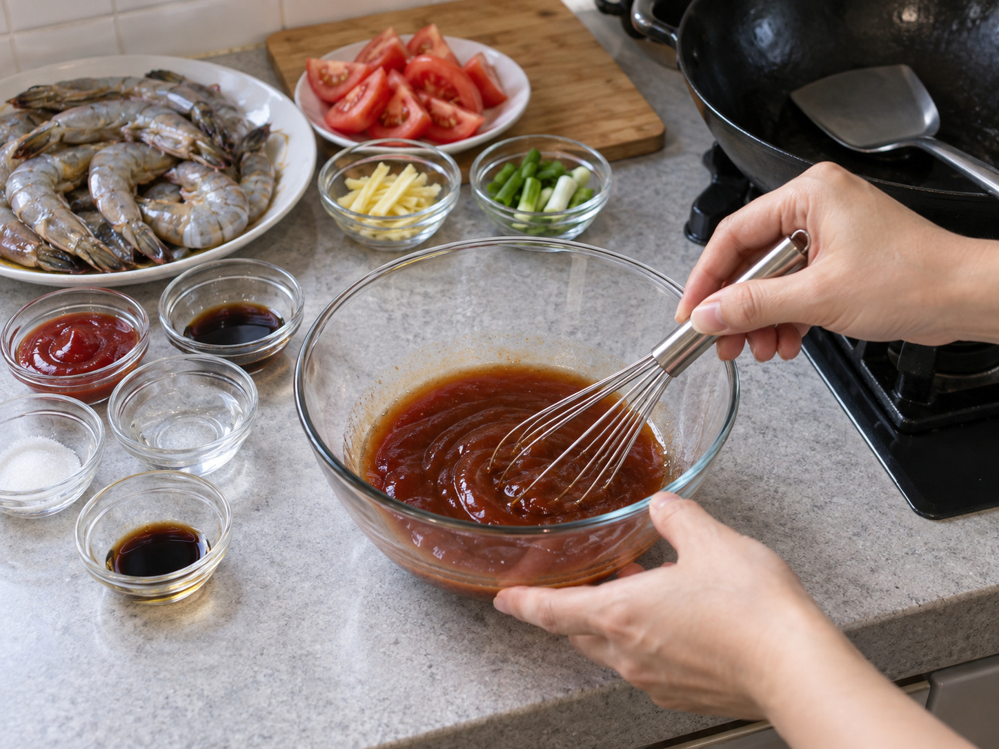 Hong Kong Tomato Sauce Prawns — Mix glaze