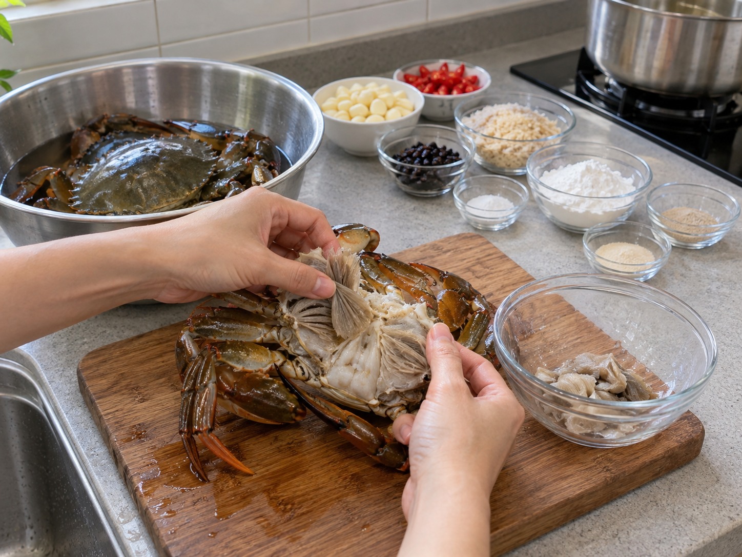 Hong Kong Typhoon Shelter Crab — Scrub the crab and remove the gills