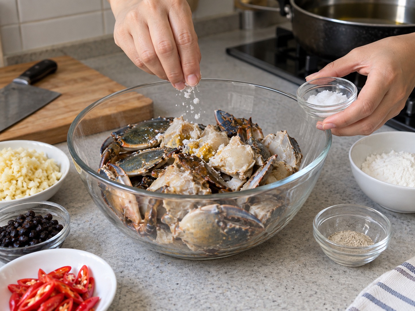 Hong Kong Typhoon Shelter Crab — Season crab with salt and white pepper