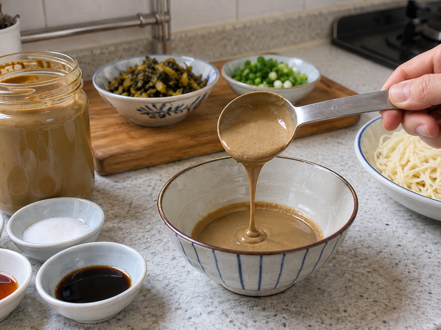 Mainit na Tuyong Mami ng Wuhan — Ihanda ang sesame paste