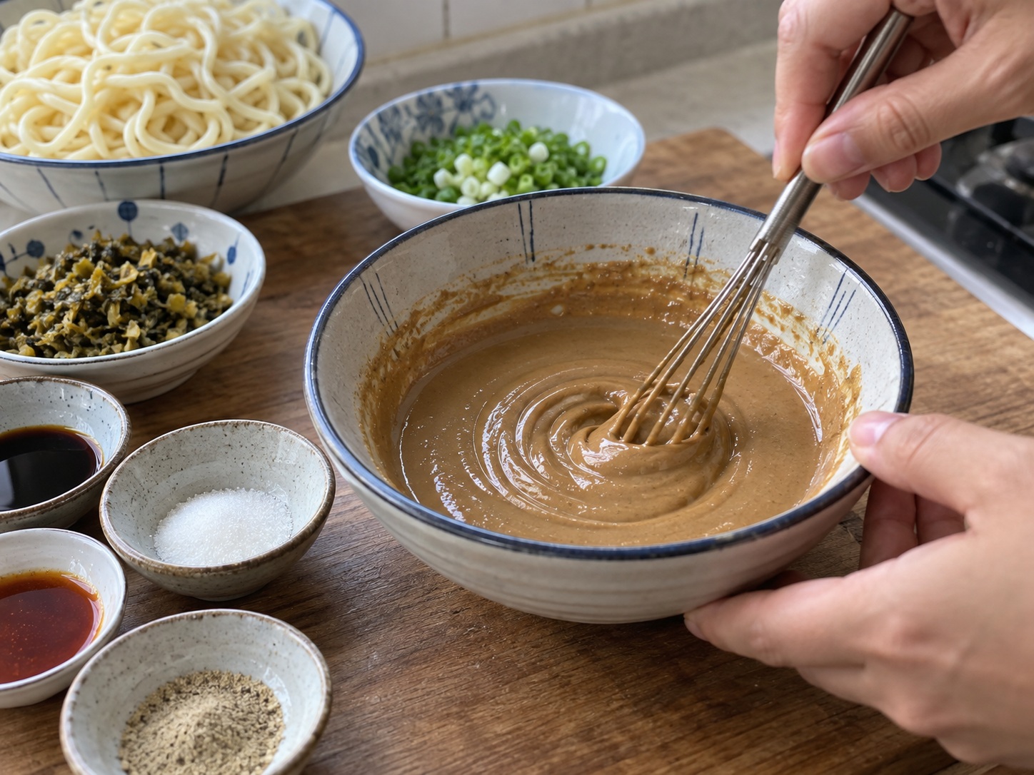 Mainit na Tuyong Mami ng Wuhan — Haluin ang noodle sauce