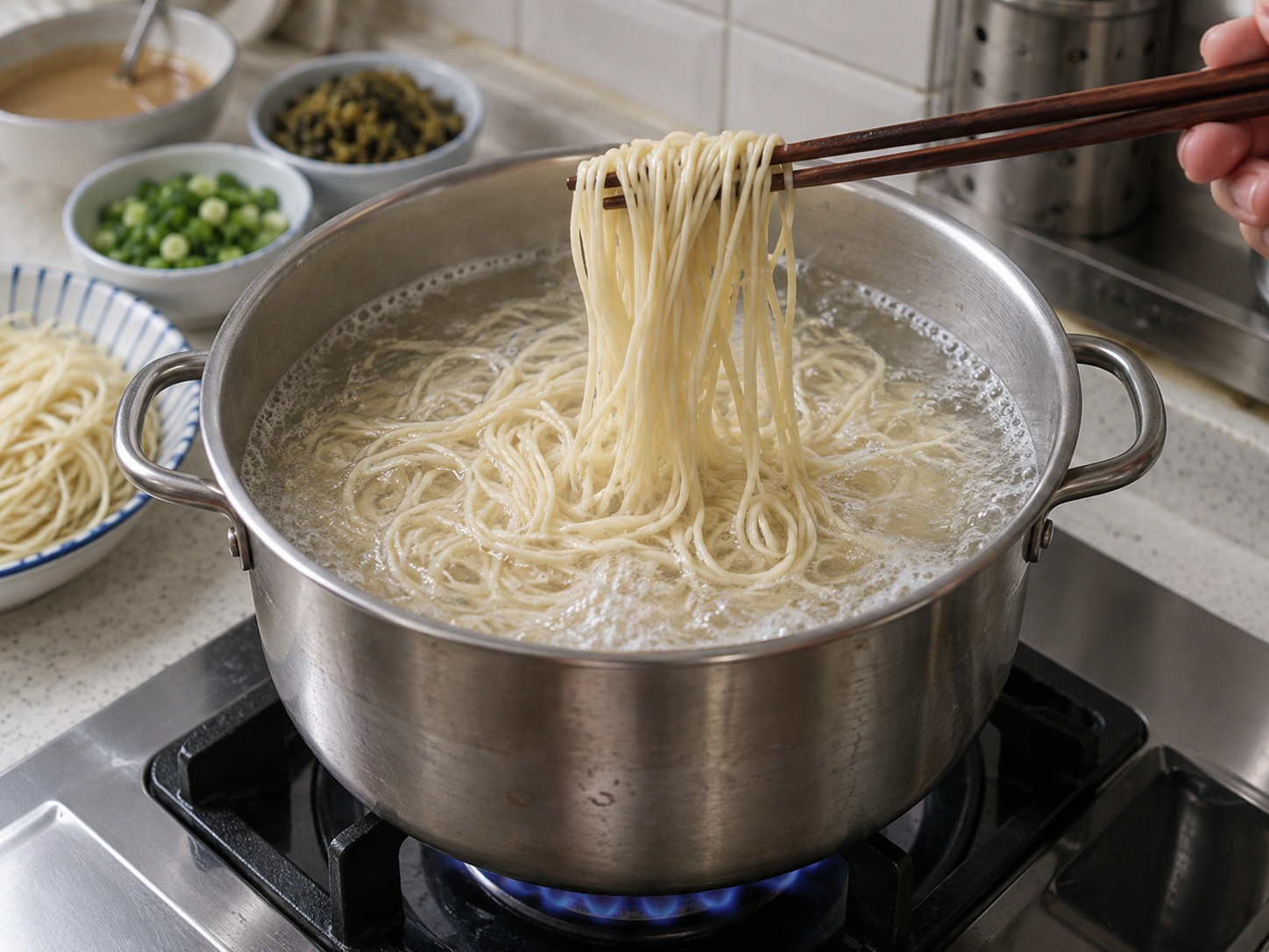 Mainit na Tuyong Mami ng Wuhan — Unang pakuluan ang alkaline noodles