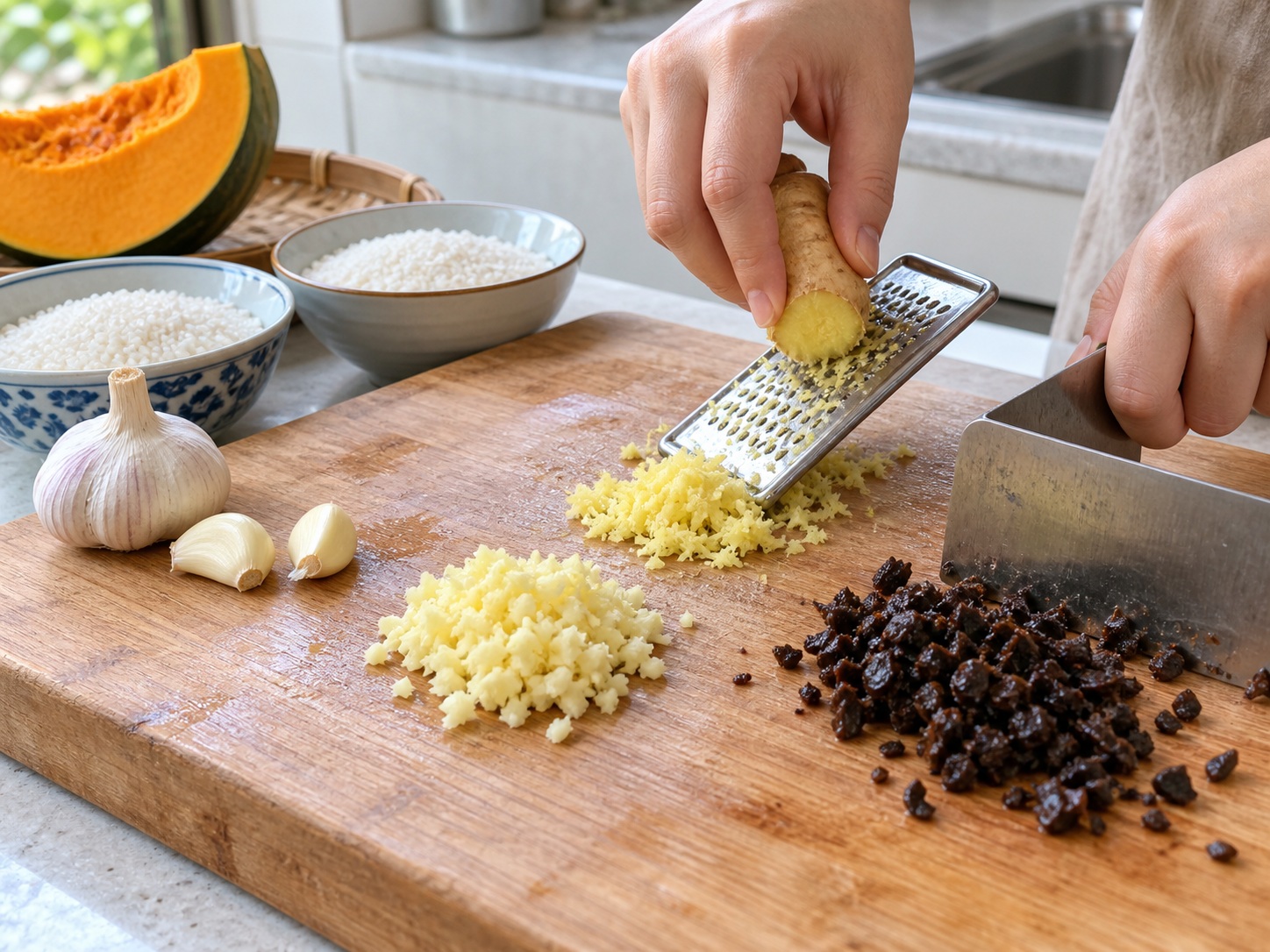 Baboy na Pinasingawan sa Harina ng Bigas Hunan — Ihanda ang luya, bawang at black beans