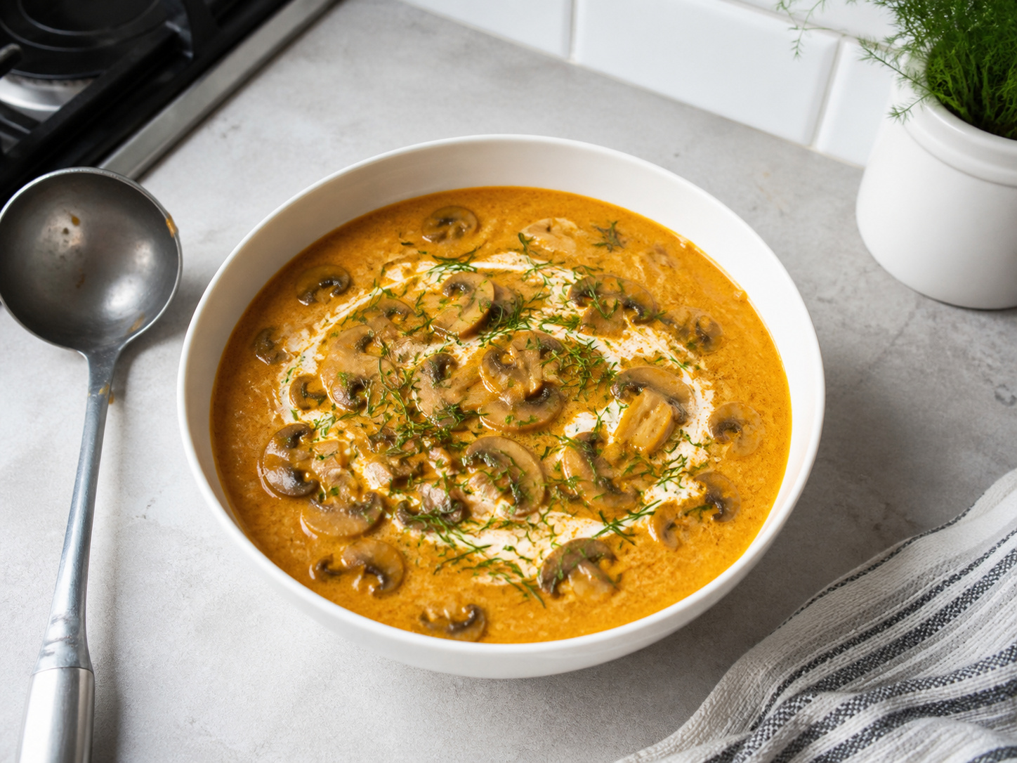 Hungarian Mushroom Paprika Soup — finished dish