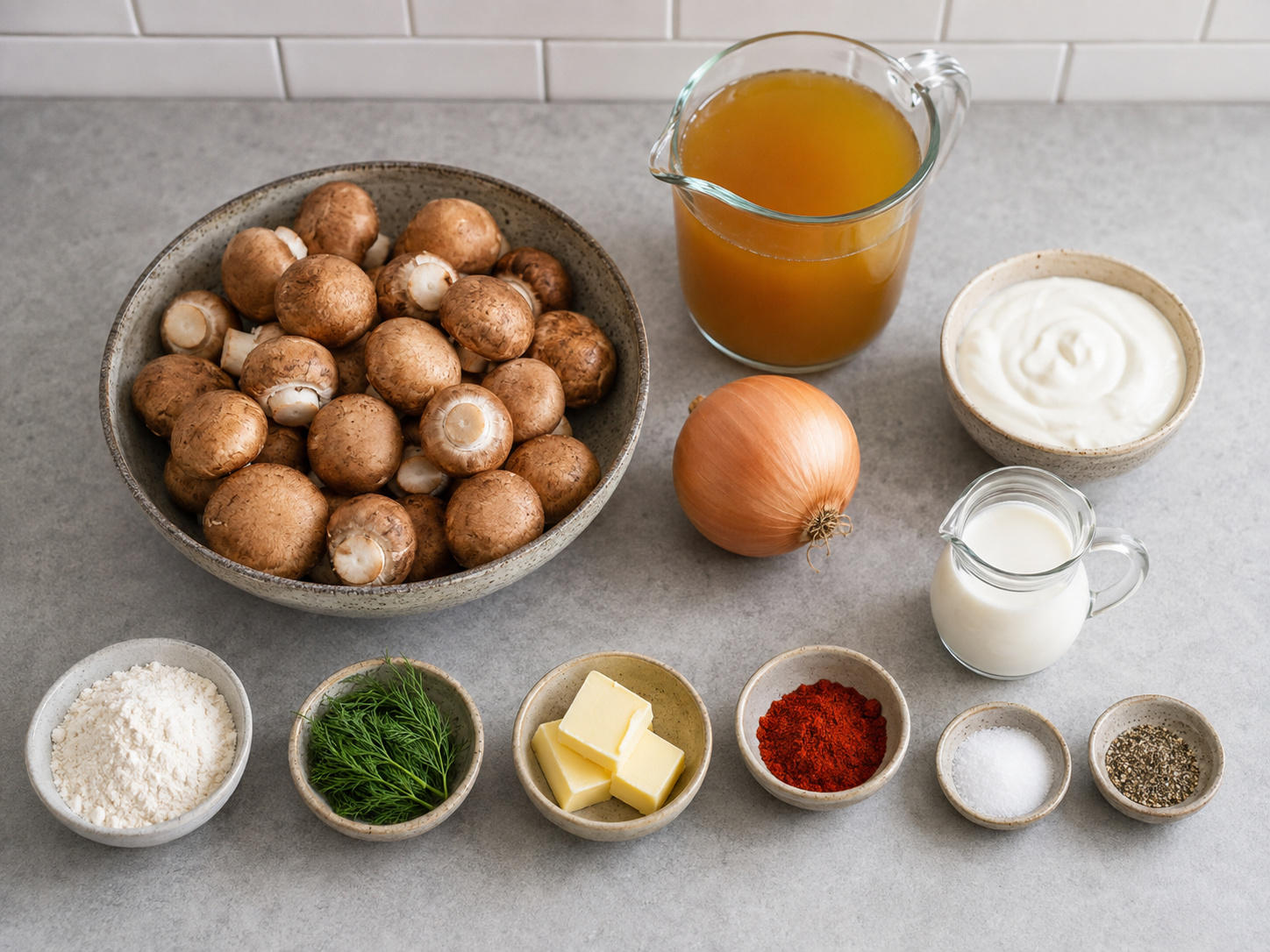 Hungarian Mushroom Paprika Soup — ingredients overview