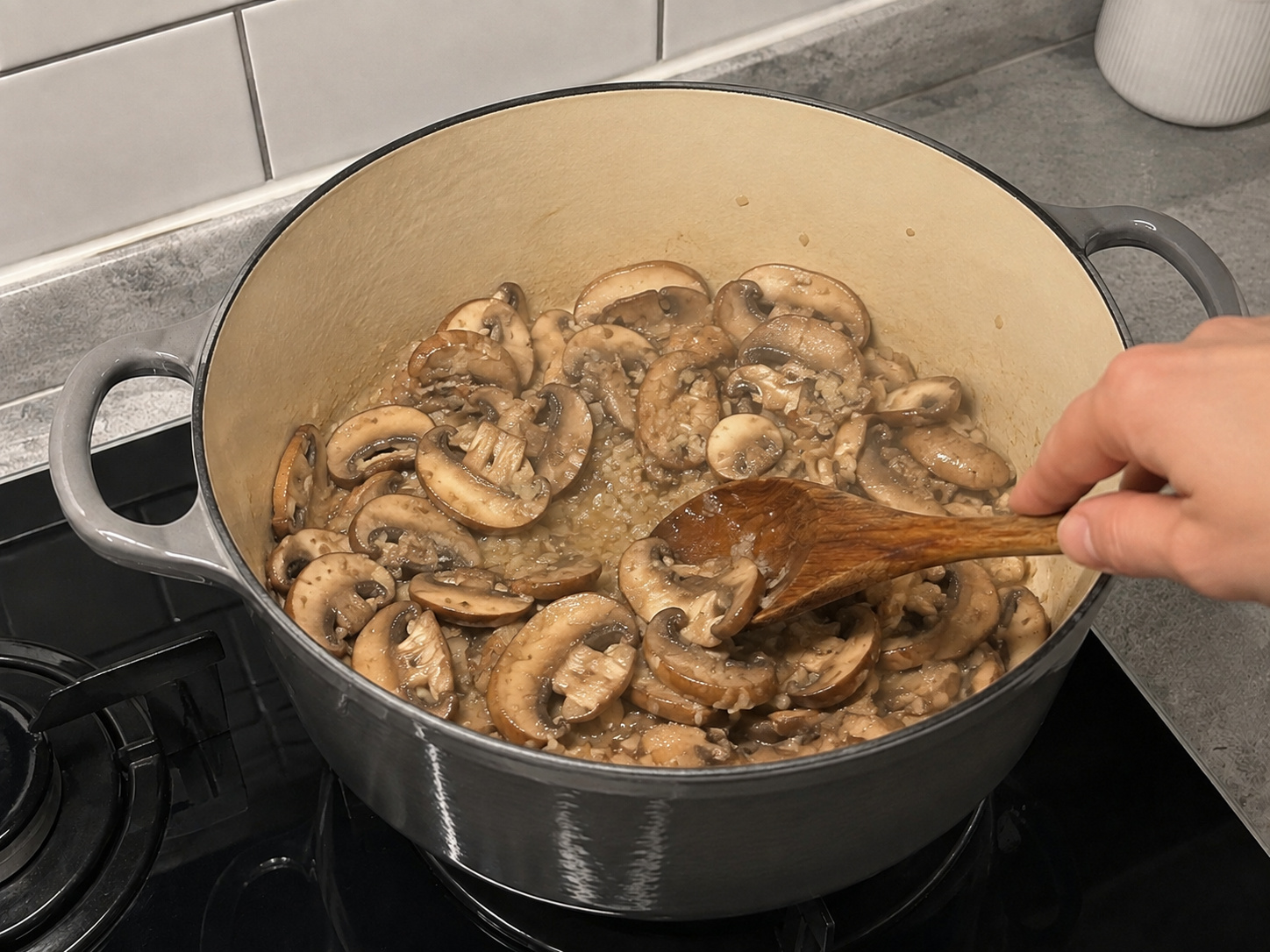 Hungarian Mushroom Paprika Soup — Add mushrooms and cook until they release liquid