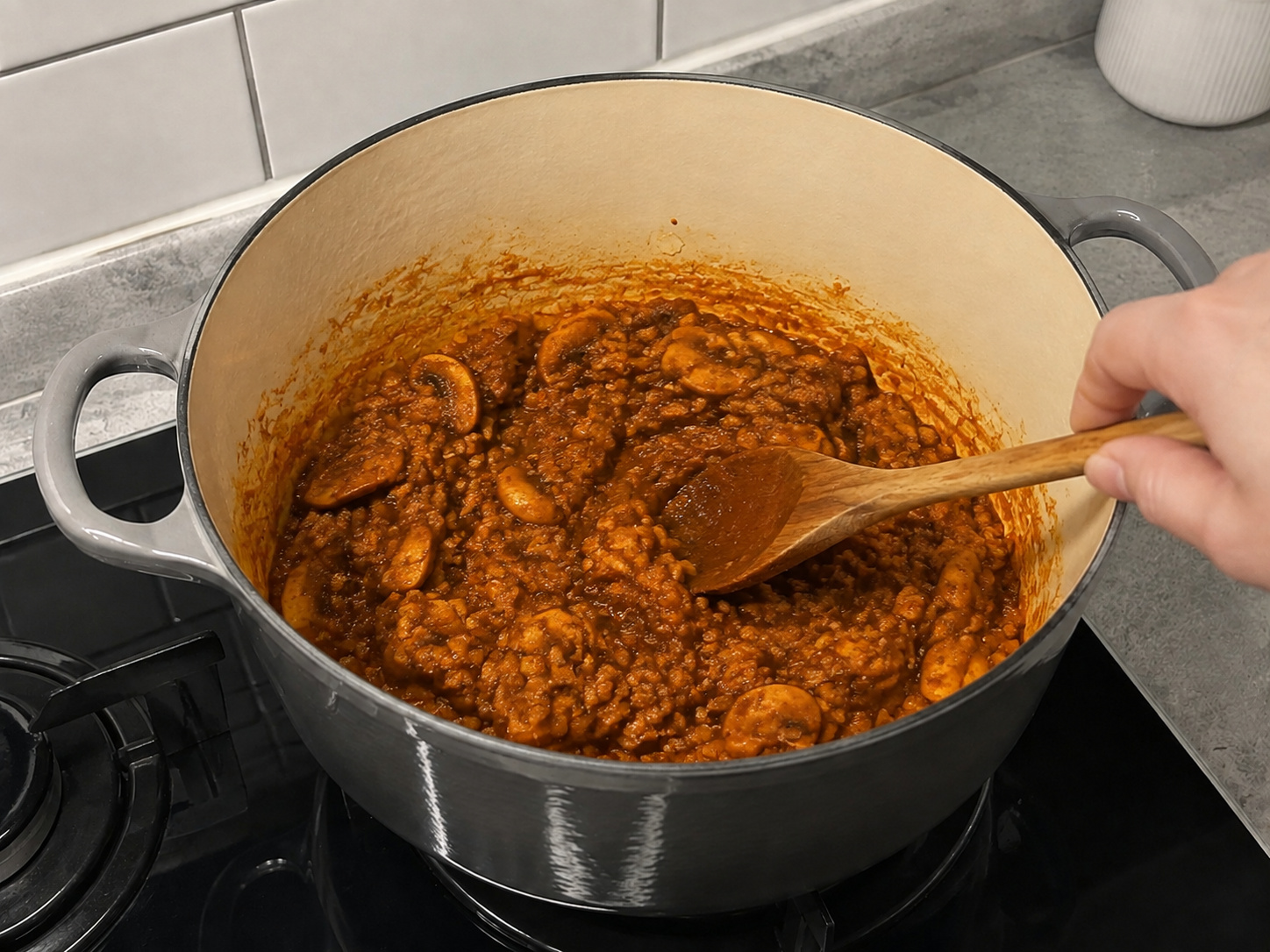 Hungarian Mushroom Paprika Soup — Stir in paprika and flour