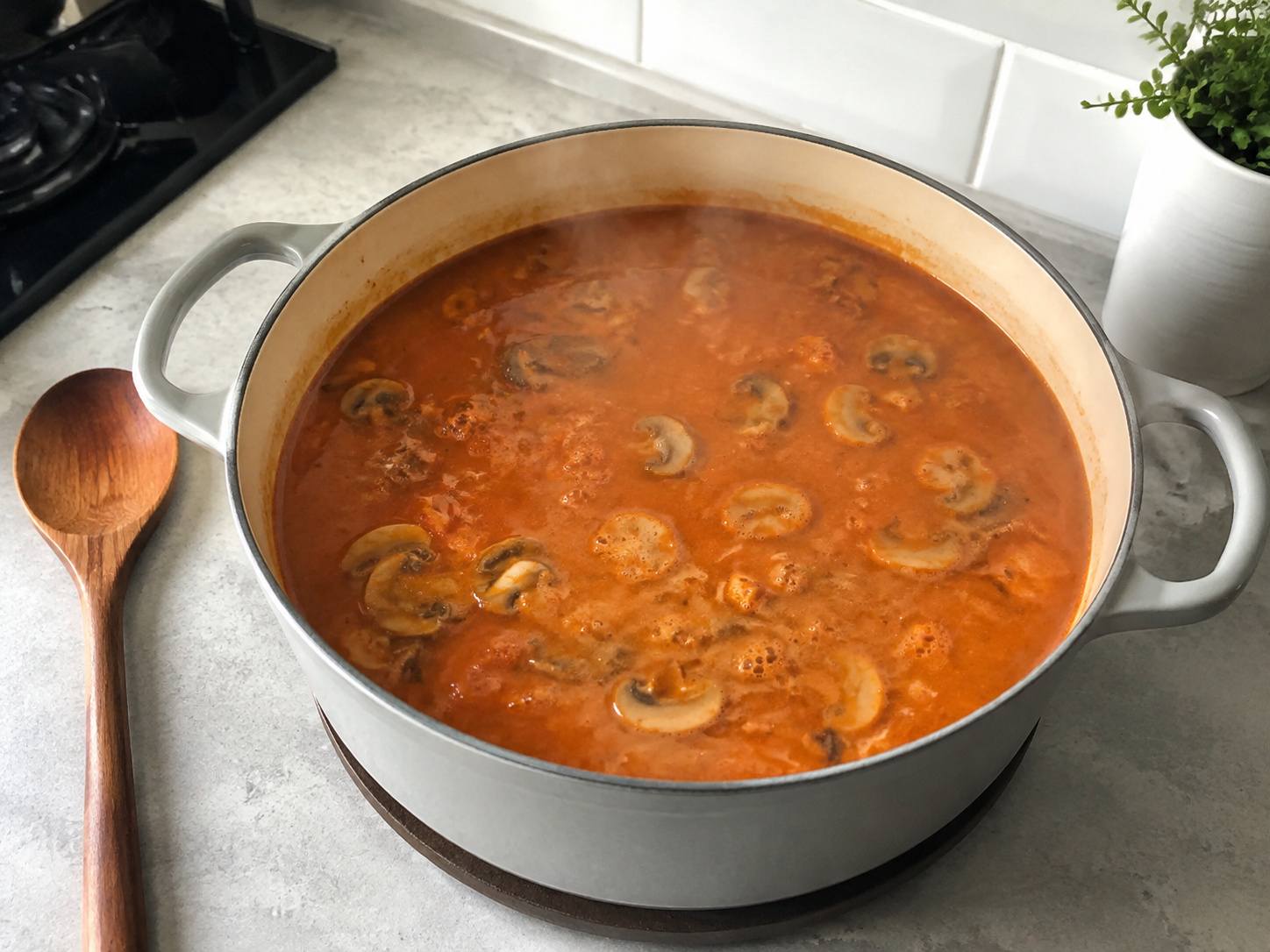 Hungarian Mushroom Paprika Soup — Bring to a gentle simmer and cook fifteen minutes