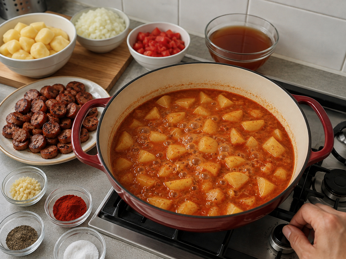 Semur Kentang Sosis Paprika Hungaria — Didihkan lalu kecilkan api