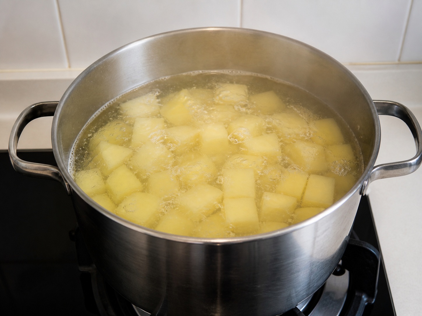 Boil potatoes until tender: Boil potatoes until tender. Use the listed ingredients and the appropriate household tool in order; confirm the food has reached the described state before continuing.