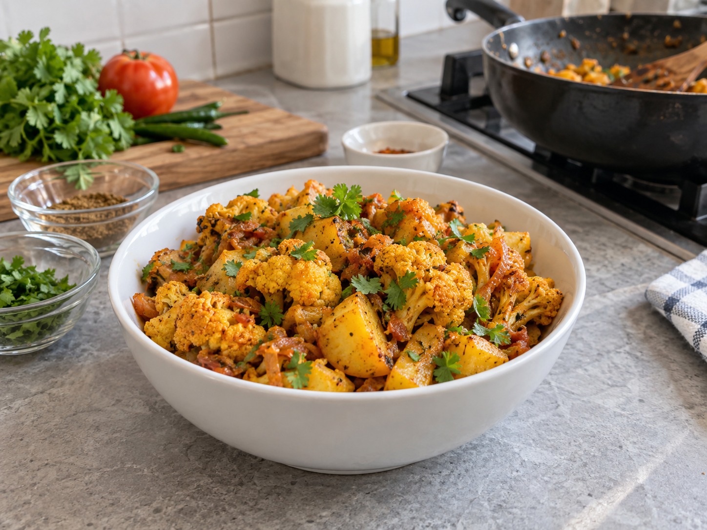 Aloo Gobi India — hidangan selesai