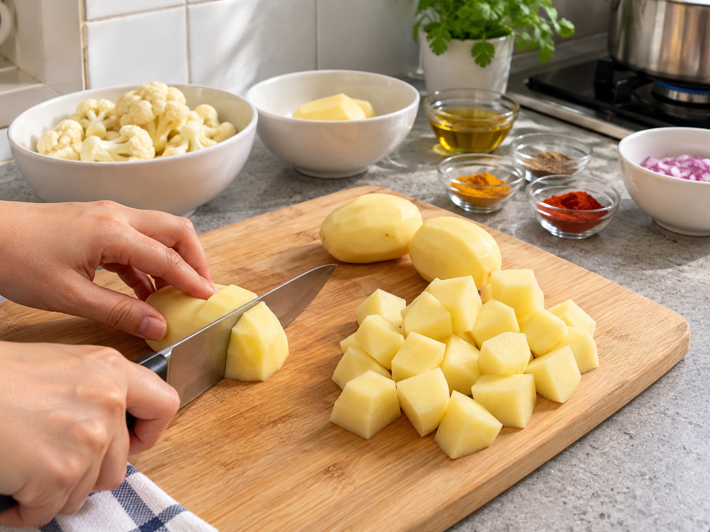 Indian Aloo Gobi — Wash and cut potatoes