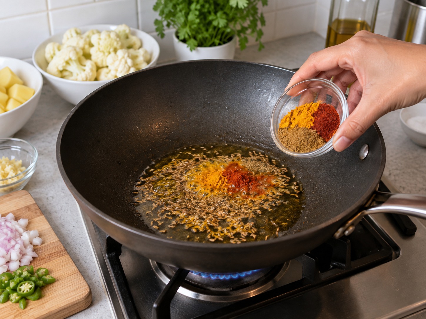 Indian Aloo Gobi — Bloom cumin and spices