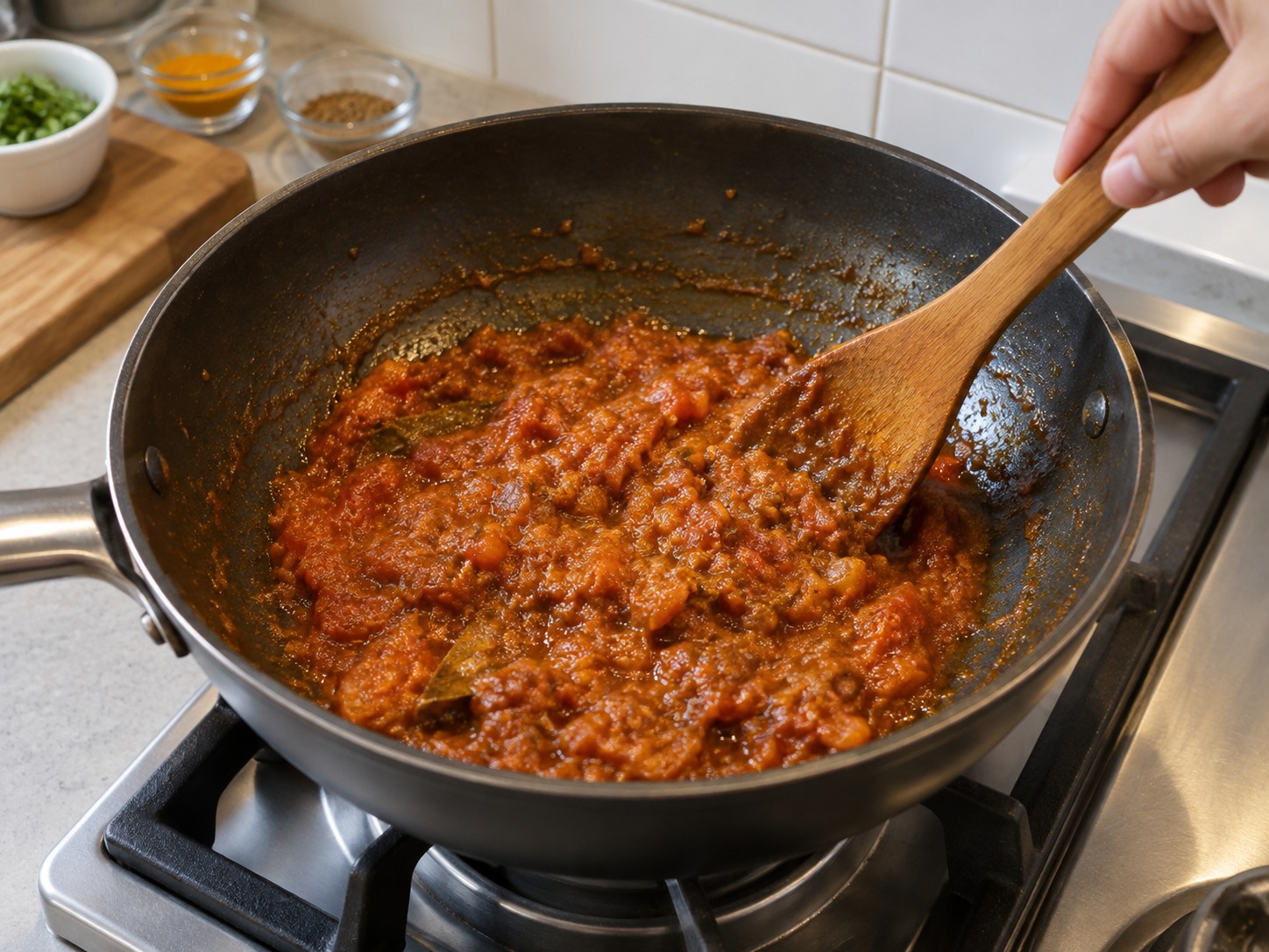 Indian Aloo Gobi — Reduce tomato masala