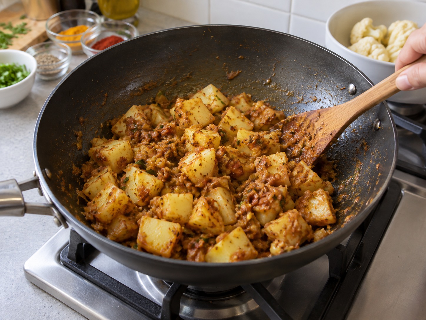 Indian Aloo Gobi — Coat the potatoes