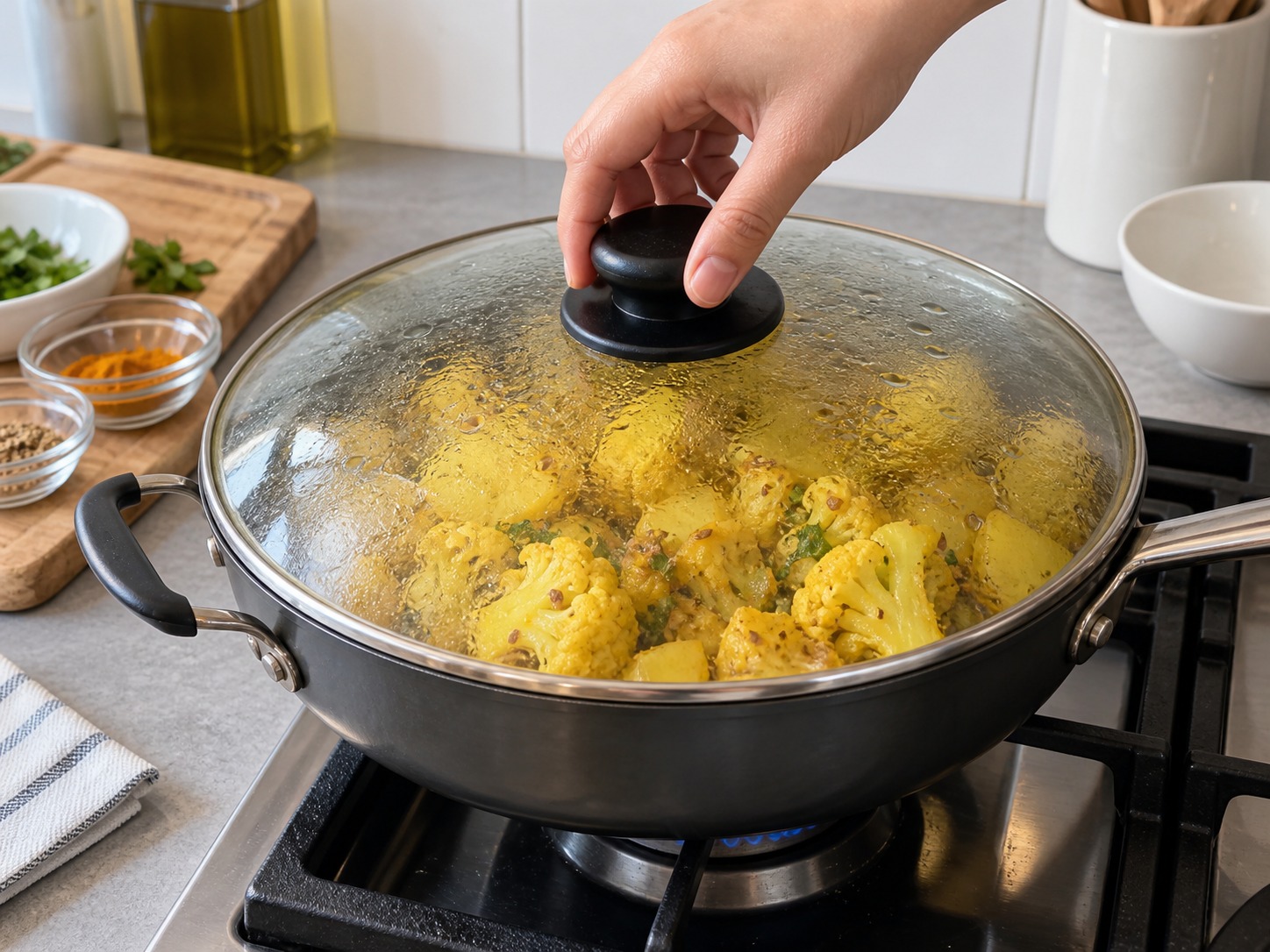 Indian Aloo Gobi — Cover and steam