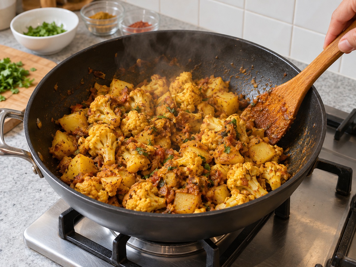 Indian Aloo Gobi — Uncover and dry