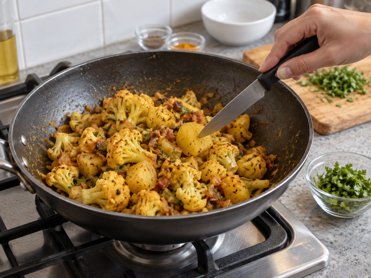 Indian Aloo Gobi — Check and garnish