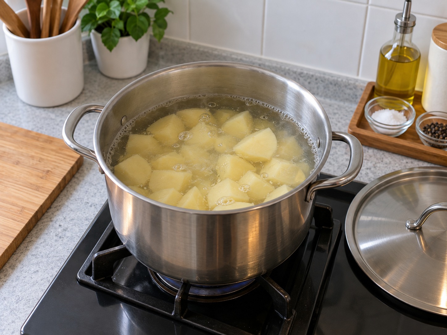 Indian Aloo Paratha — Peel and chop potatoes; boil in one litre water fifteen minutes until soft