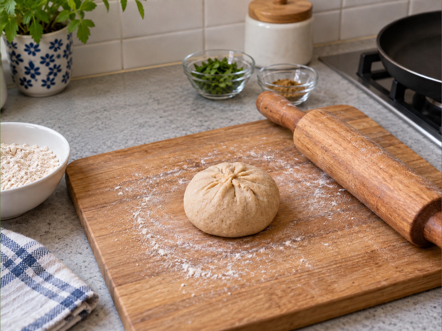 Indian Aloo Paratha — Pinch edges closed around filling