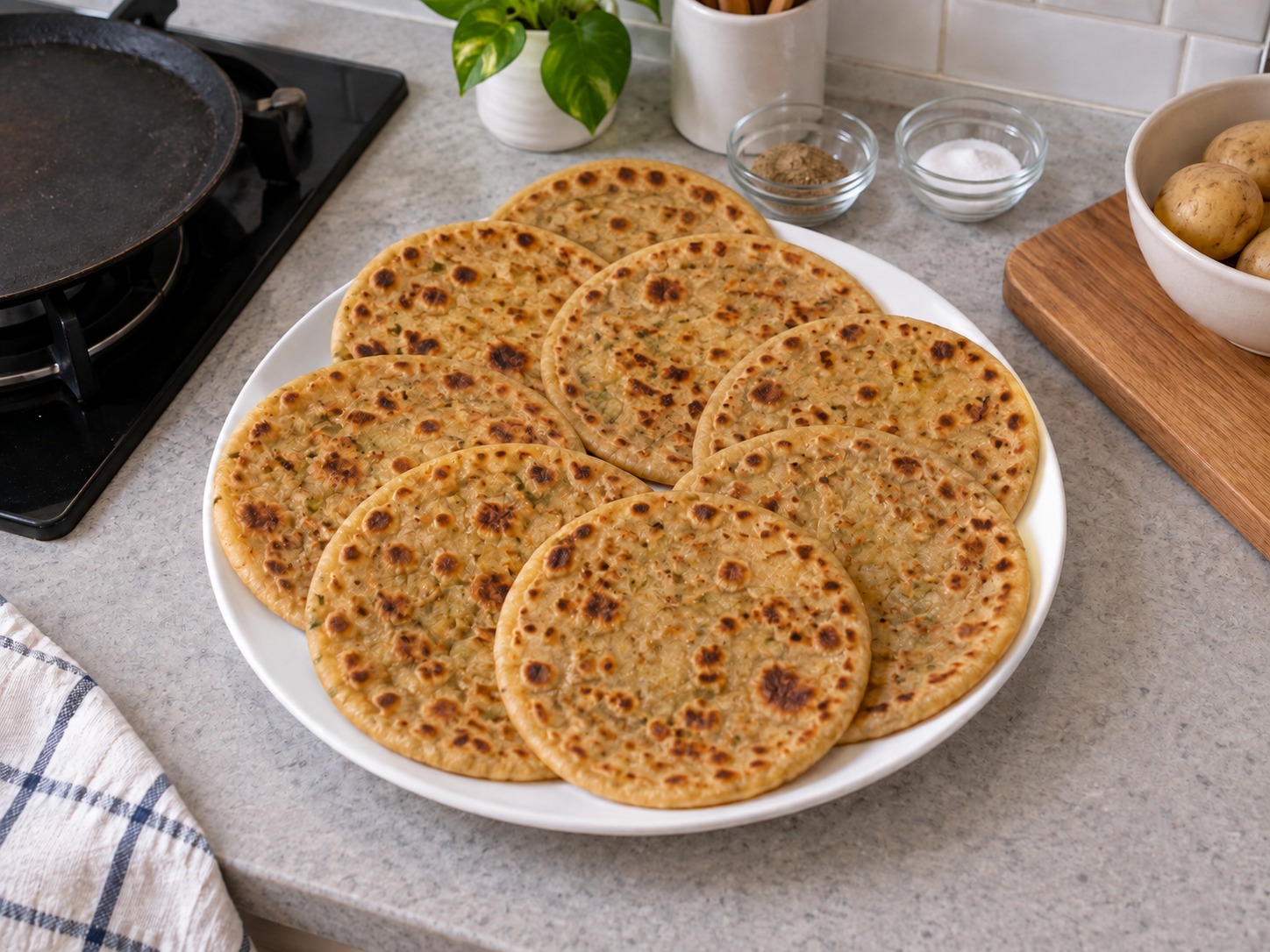 Indian Aloo Paratha — Cook remaining breads individually and serve hot